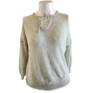 Joyce acrylic knits pastel green 70s semi-sheer 3/4 sleeve summer hippie top
